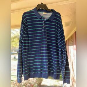 L.L. Bean Navy and Green Striped Polo Shirt